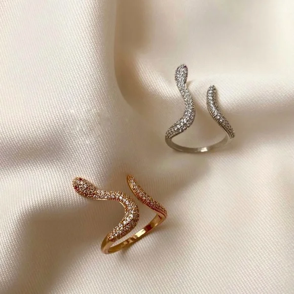 Silver Snake Ring Silver Color Zircon Adjustable Ring - Picture 5 of 9